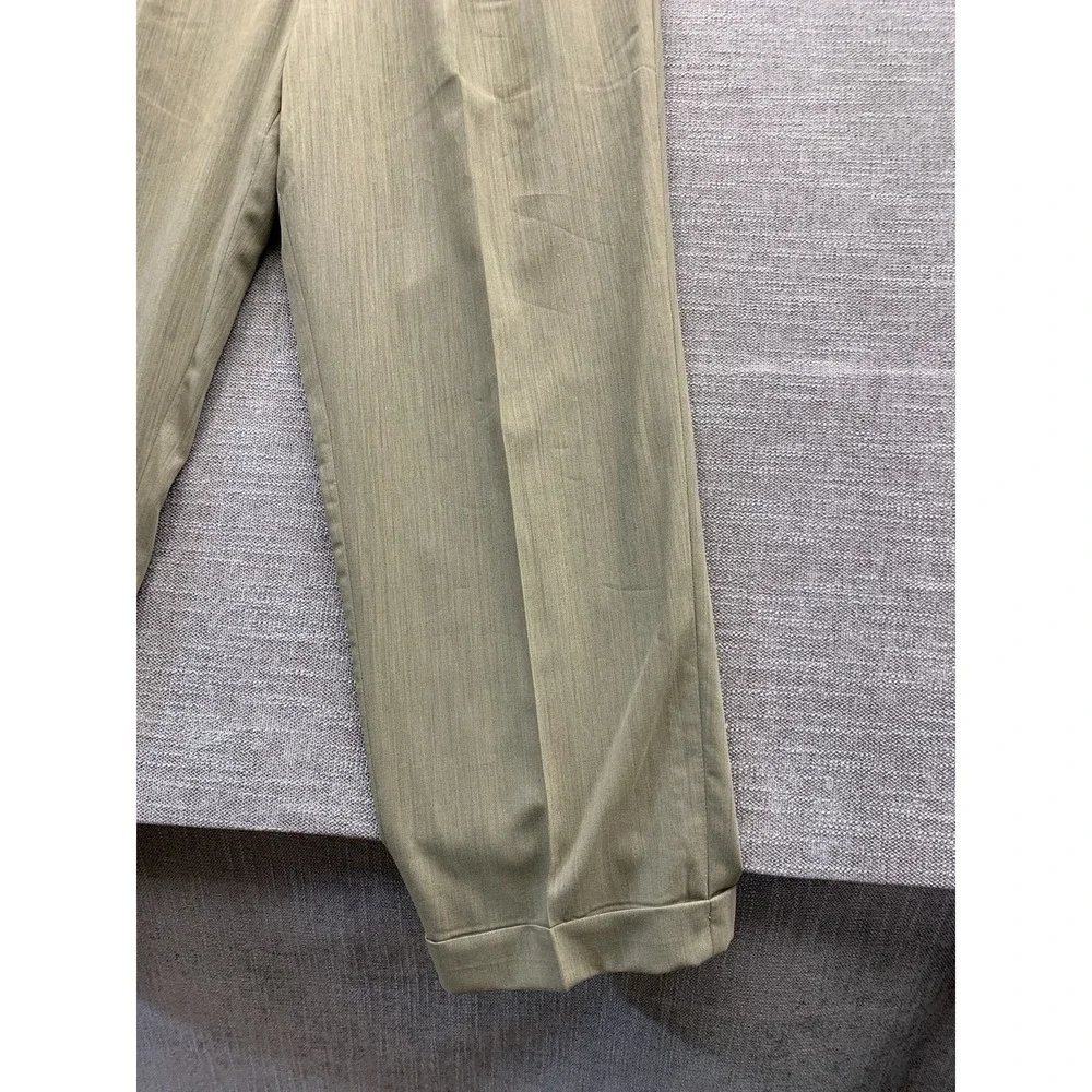 Corbin Dress Pants Mens 34 Green 150s Micro Merino Pleated Straight Leg Oxford